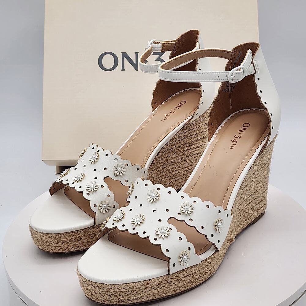 NEW - On 34th Theodore EP White Linen Floral Espadrille Wedge Sandals Size 8.5 M - Picture 8 of 10